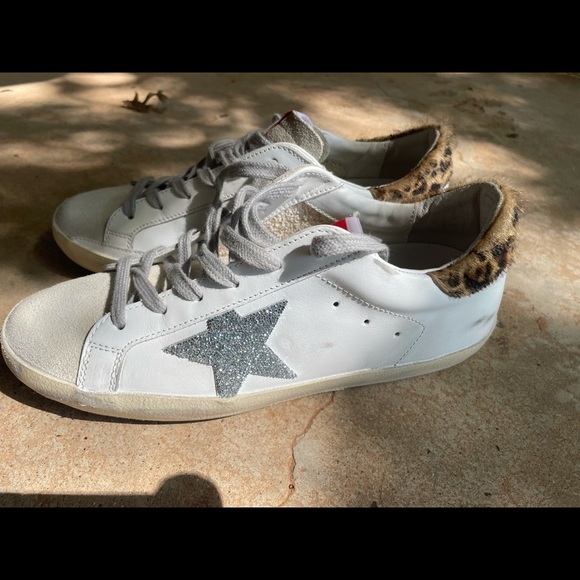 White, silver star, leopard heel, Golden Goose Super- Star Classic with List - Picture 2 of 13
